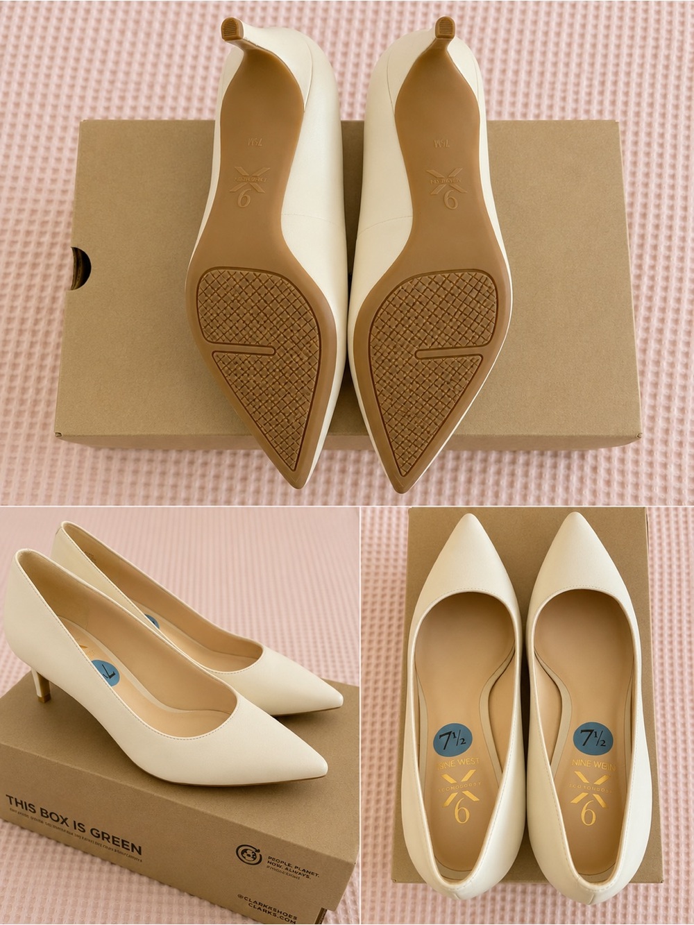 Nine West Cream Pointed-Toe Mid Heel Pumps